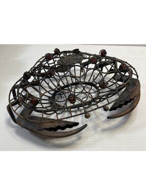 Metal Crab w/Clear Red Beads Wine Cork Holder Large 10" X 13" - NEW
